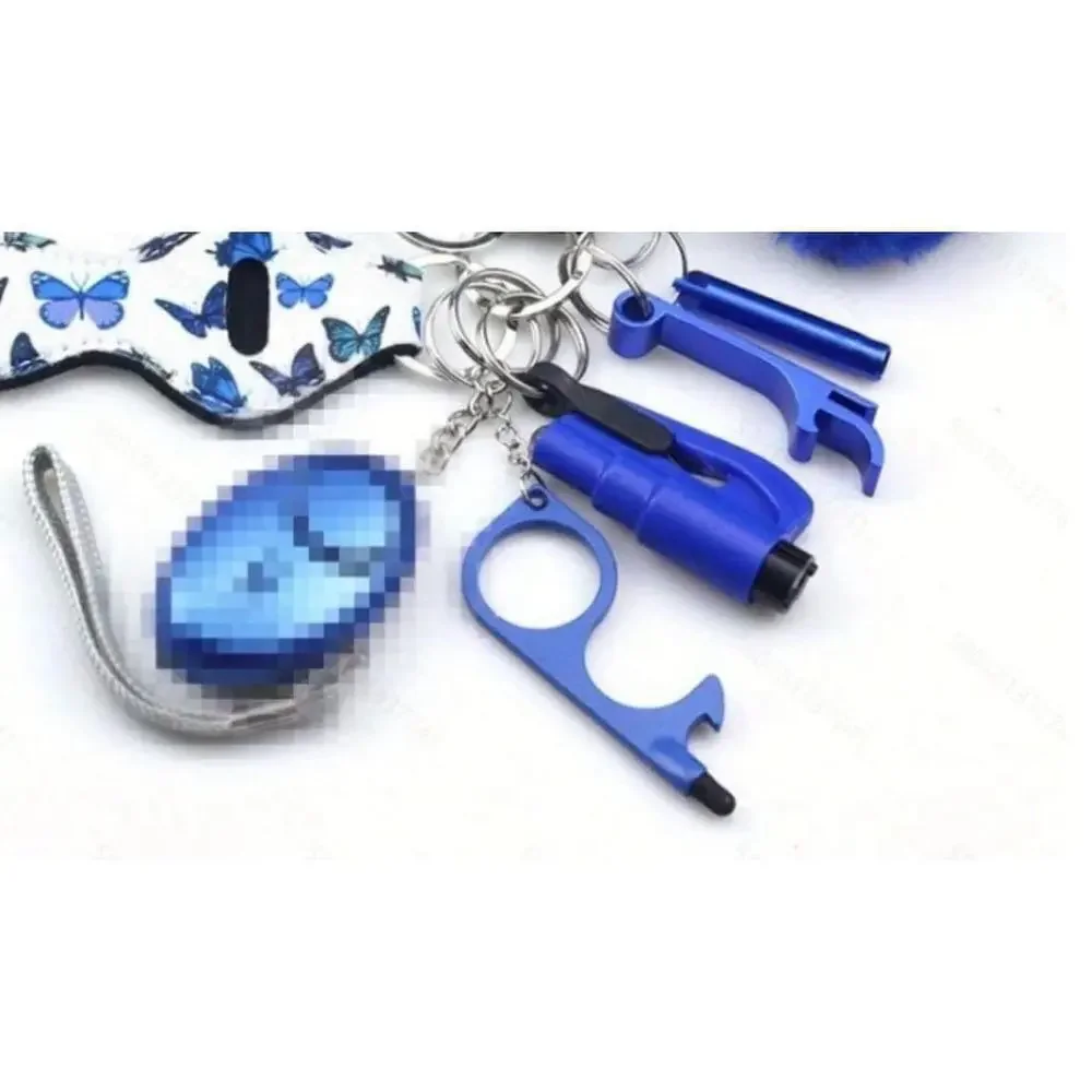 10-piece Self Defense Keychain in Blue Butterfly Pattern
